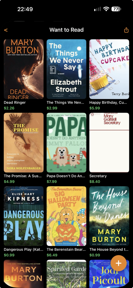 Black Duck Media Library Want to Read screen with book covers and prices