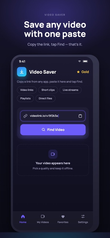 Video Saver - Player main screen